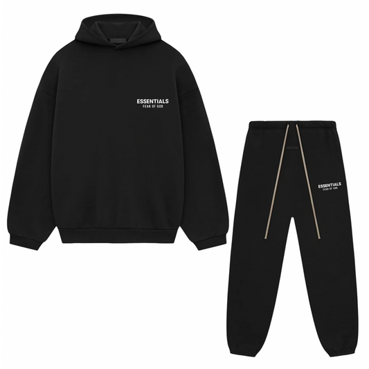Fear of God Essentials Fleece Sweatsuit FW24 Black FULL SET - Mann