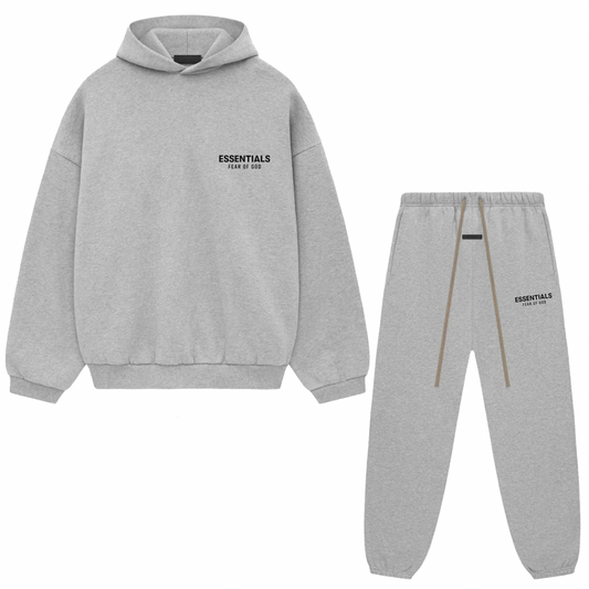 Fear of God Essentials Fleece Sweatsuit FW24 Light Heather Gray FULL SET - Mann