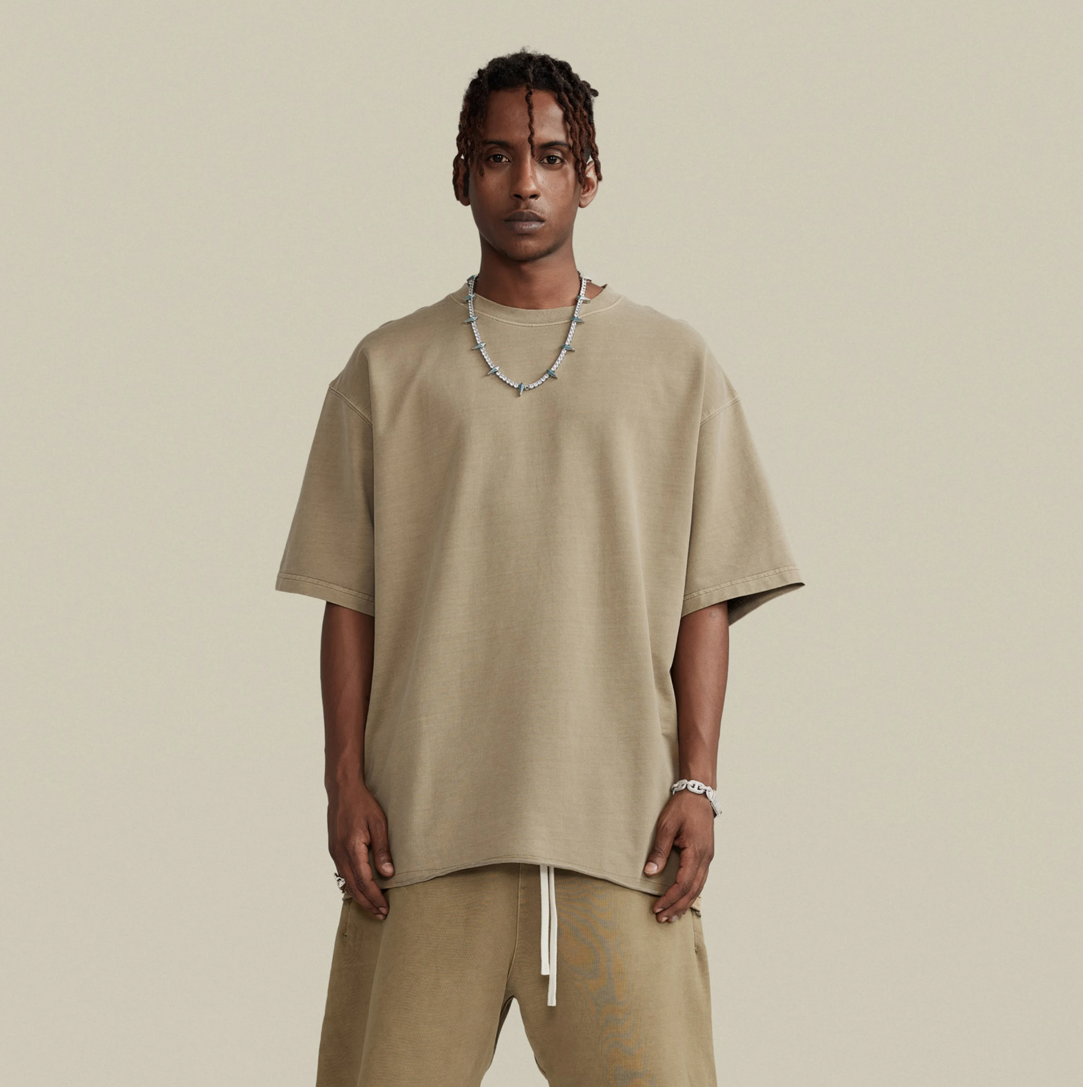 Luetti 1980 Raw Hem Oversized T-shirt [Khaki] - Mann