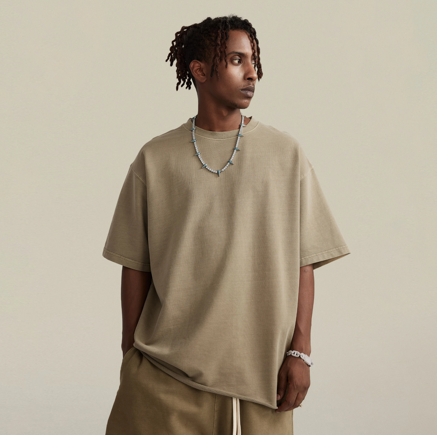 Luetti 1980 Raw Hem Oversized T-shirt [Khaki] - Mann