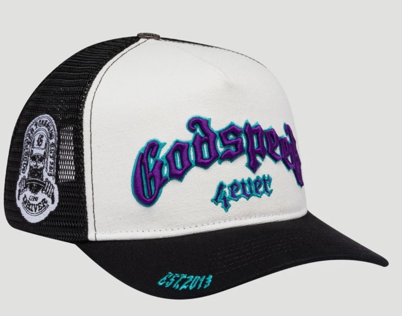 Godspeed Forever Trucker Hat (White/Black/Purple) - Mann
