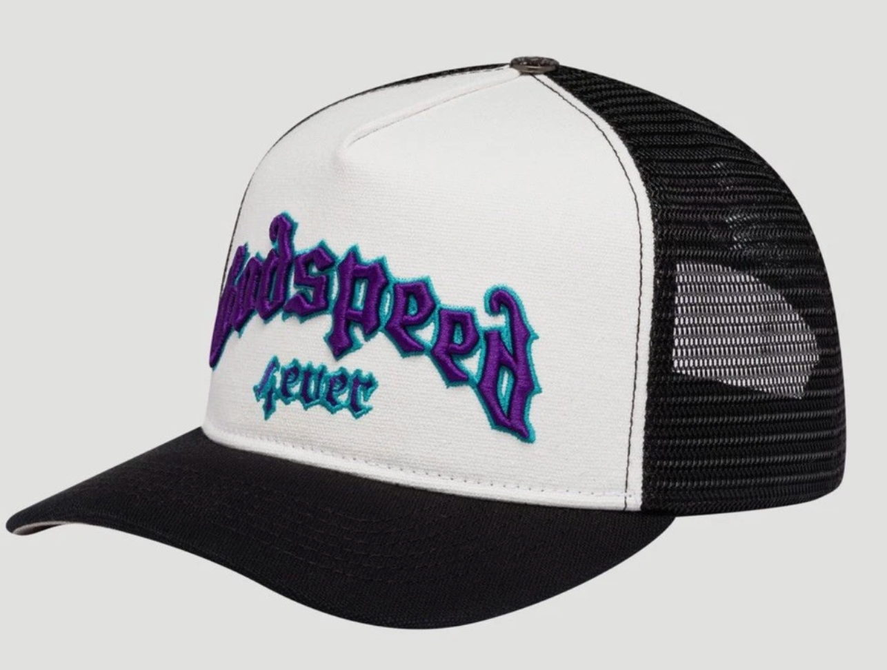 Godspeed Forever Trucker Hat (White/Black/Purple) - Mann