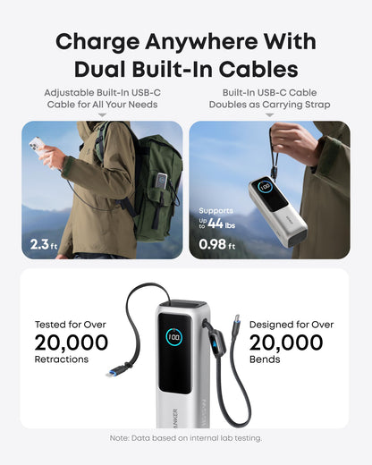 Anker Laptop Power Bank (25K, 165W, Built-In and Retractable Cables) - Mann