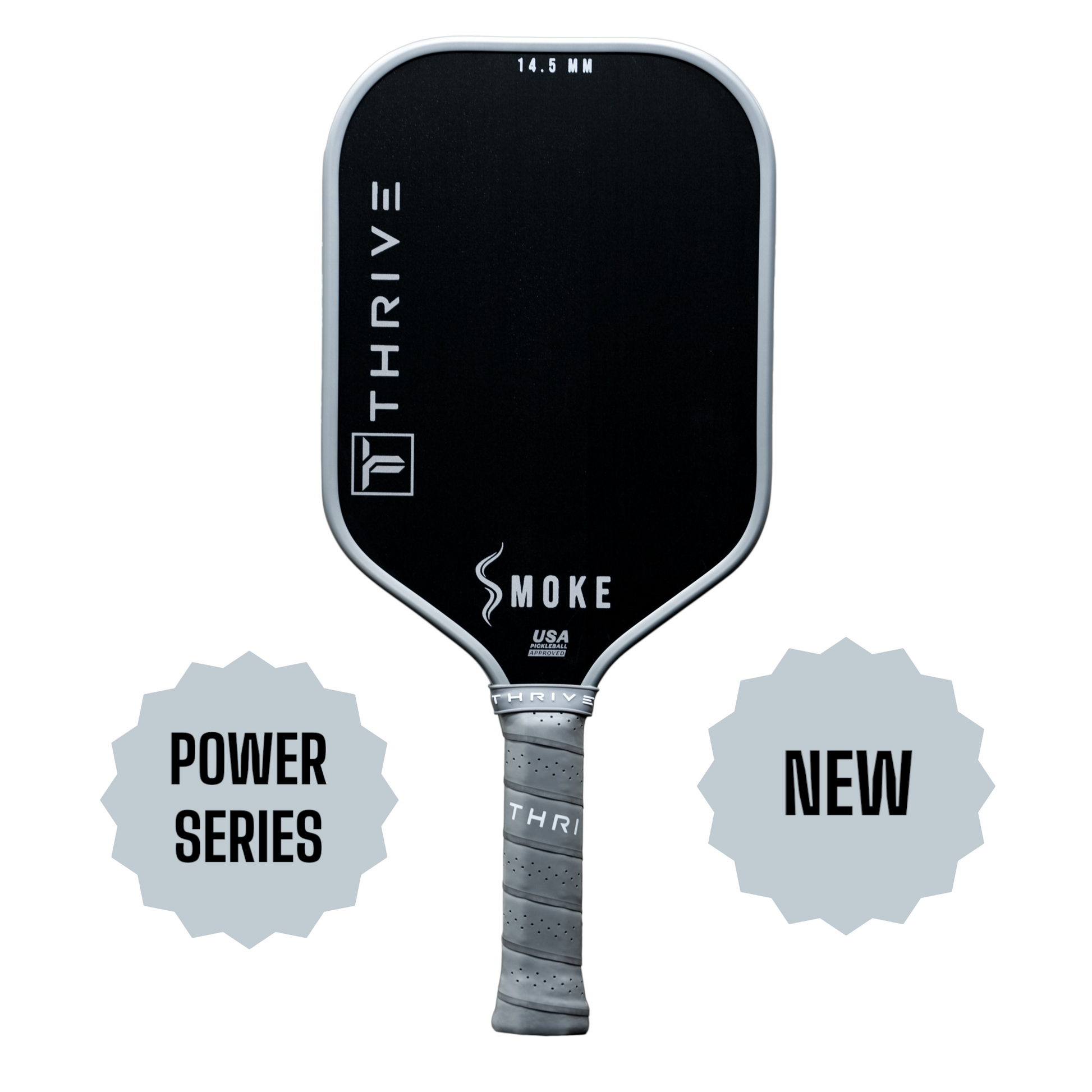 Thrive Pickleball SMOKE 14.5 MM (POWER SERIES) Includes Head Cover, Lead Weights, Paddle Eraser, Key Chain, Sticker, and Weight Card. (RECOMMENDED SWING WEIGHT *120*) - Mann