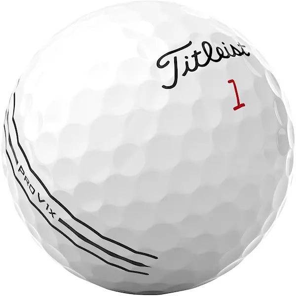 Titleist Pro V1x golf ball close-up with branding and red number, men's lifestyle product