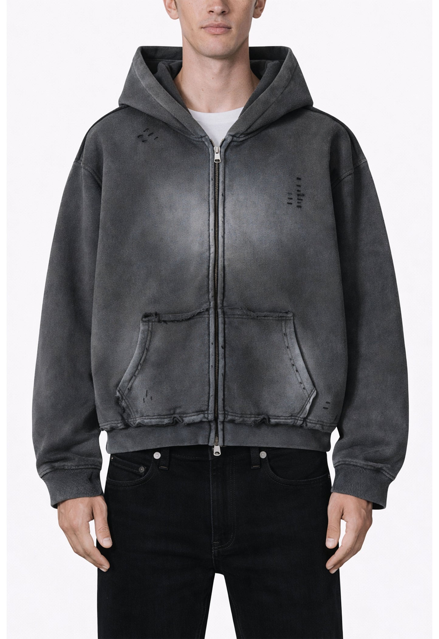 UNDEVELOPED Charcoal Distressed Zip Hoodie