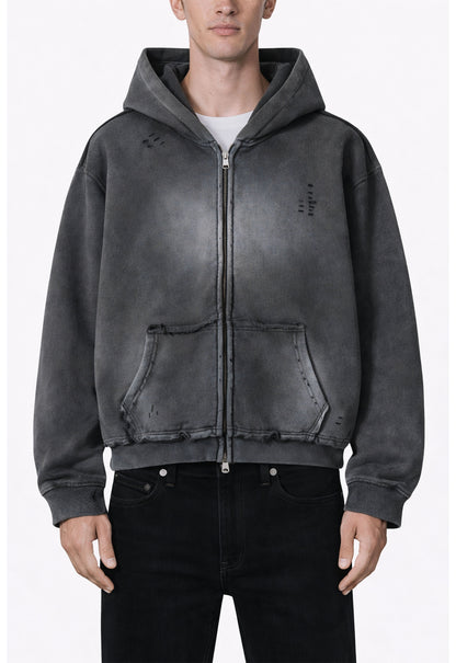 UNDEVELOPED Charcoal Distressed Zip Hoodie