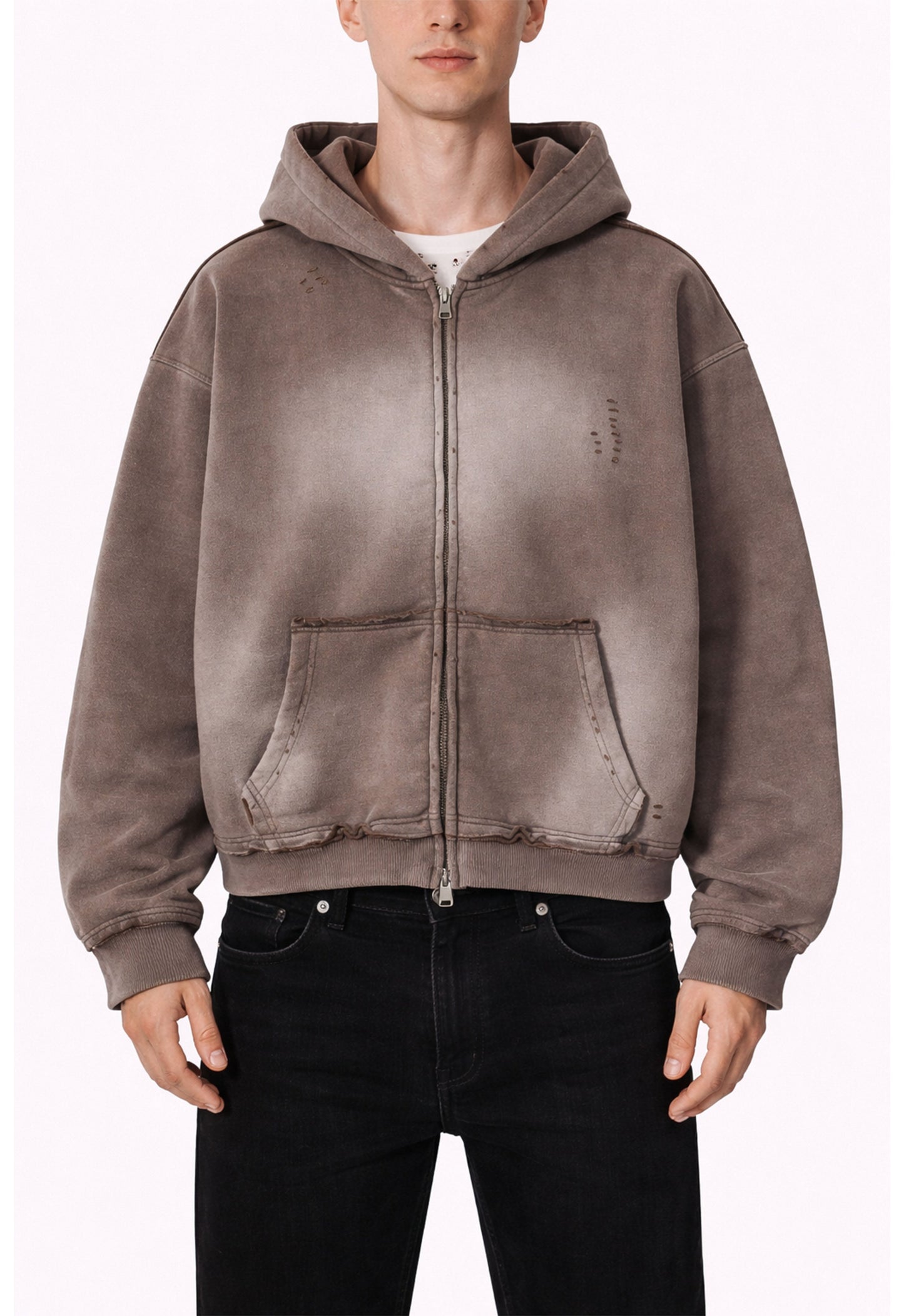 UNDEVELOPED Brown Distressed Zip Hoodie