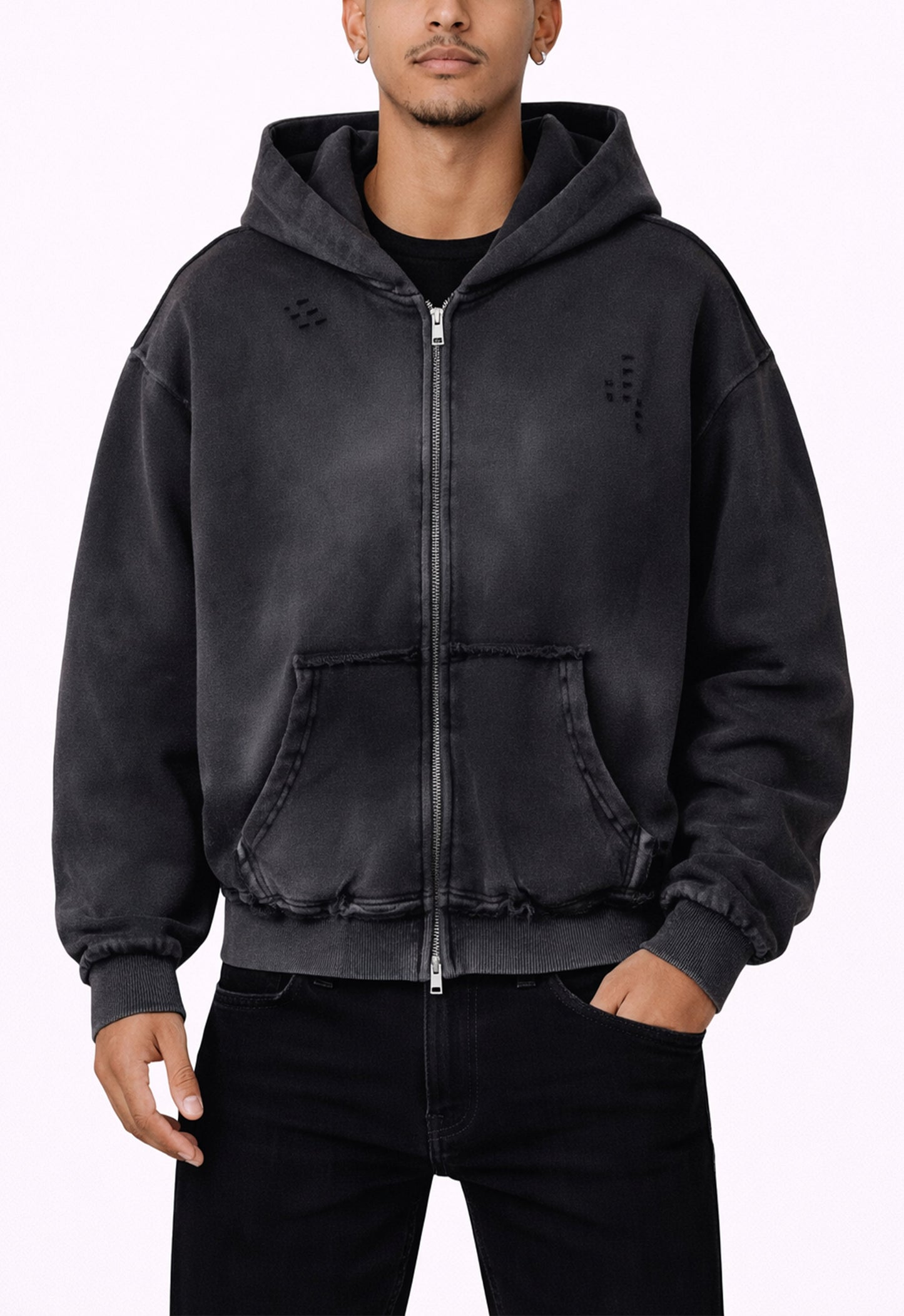 UNDEVELOPED Noir Distressed Zip Hoodie