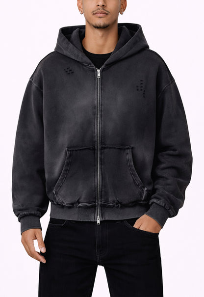 UNDEVELOPED Noir Distressed Zip Hoodie