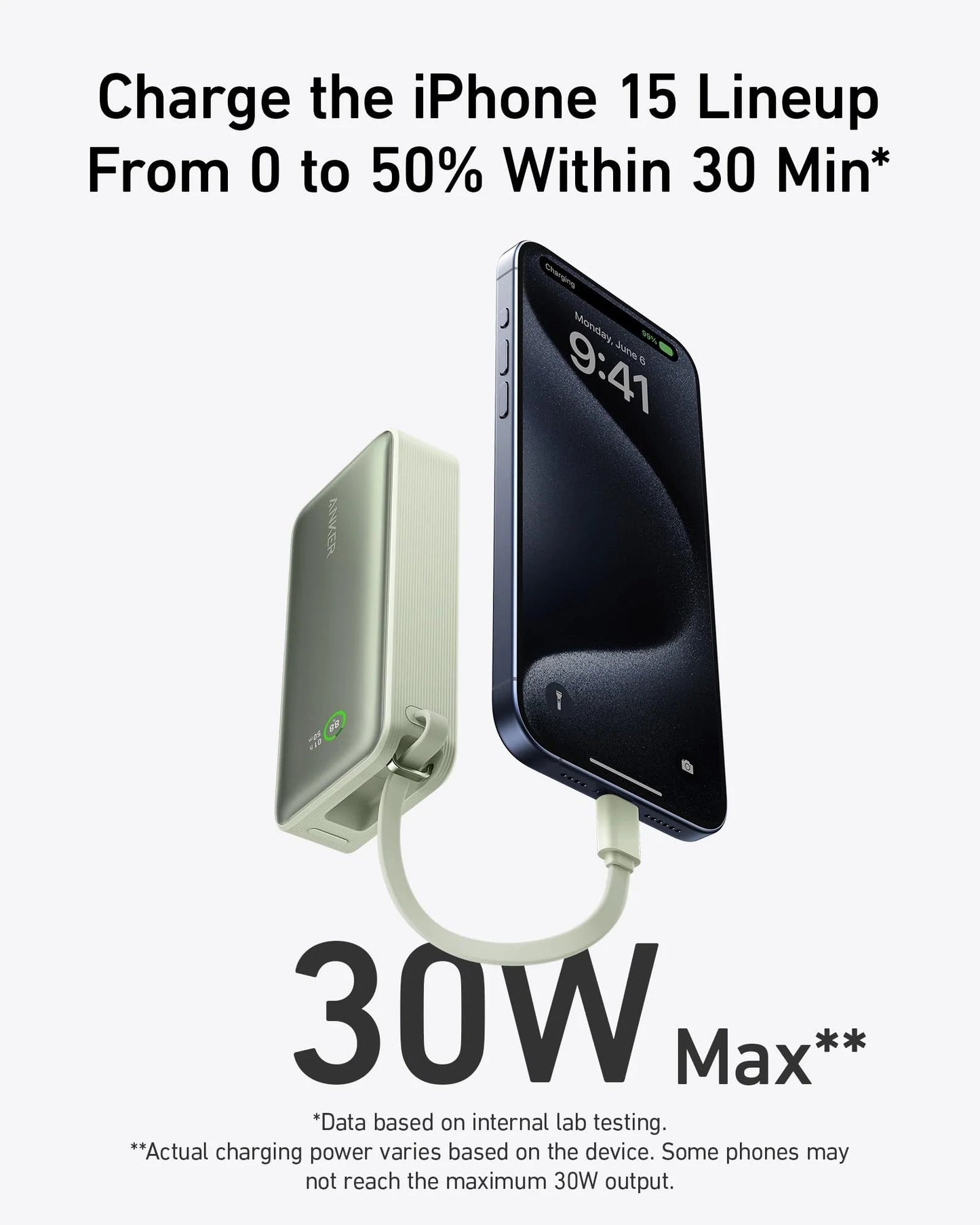 Anker Nano Power Bank (30W, Built-In USB-C Cable) - Mann