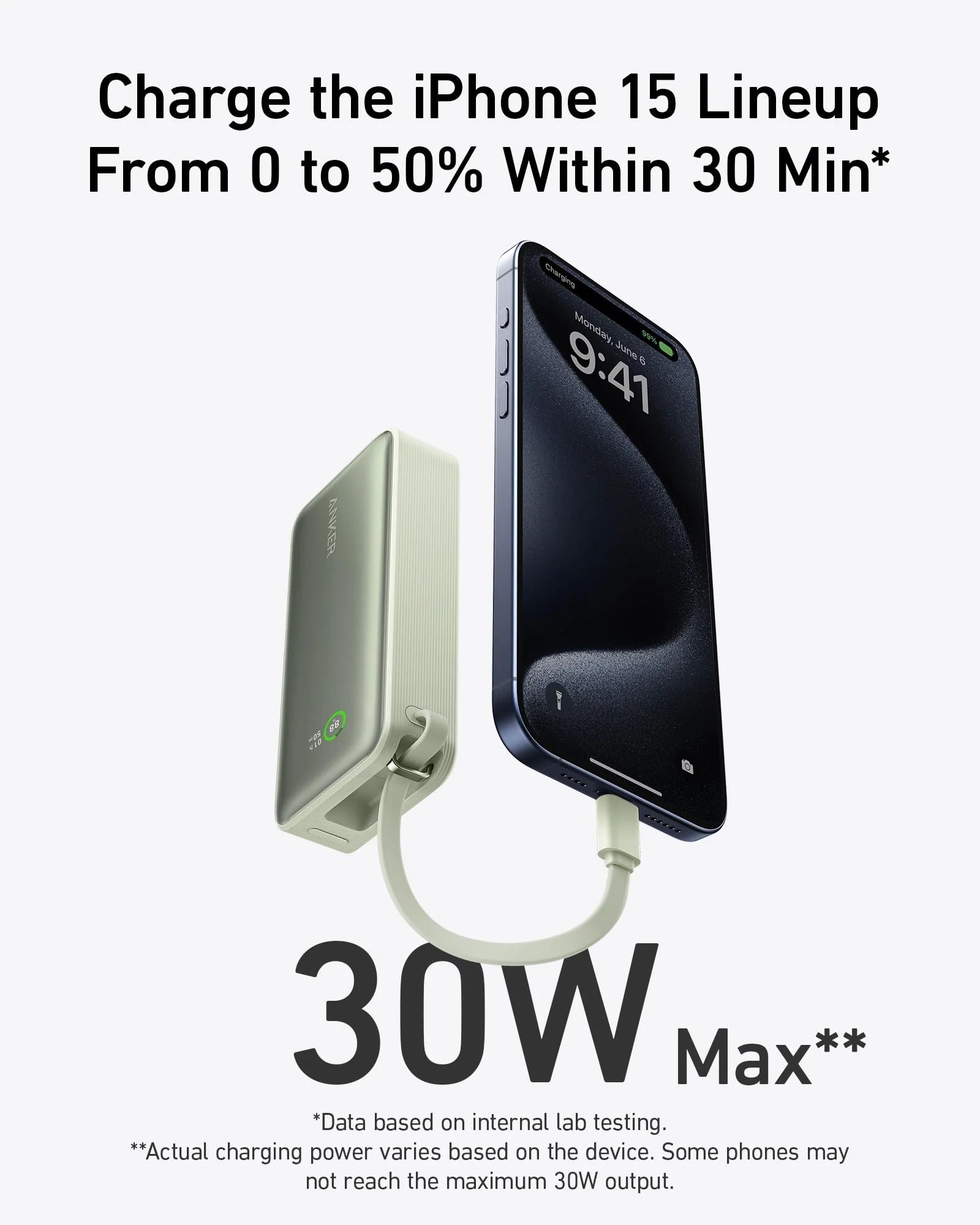 Anker Nano Power Bank (30W, Built-In USB-C Cable) - Mann