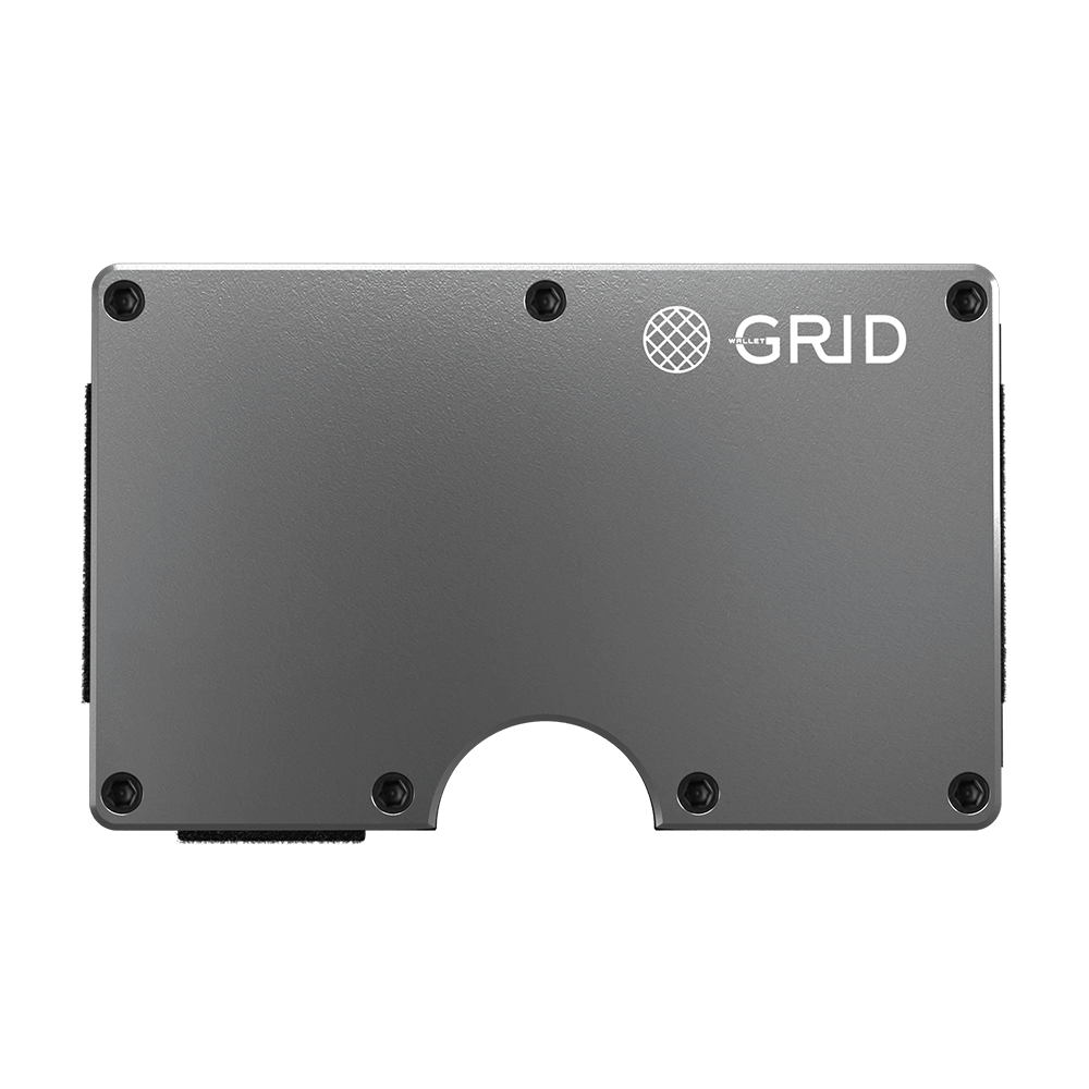 Front view of the titanium wallet with RFID blocking capability.