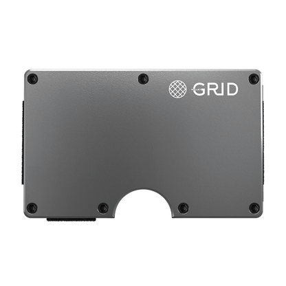 Front view of the titanium wallet with RFID blocking capability.