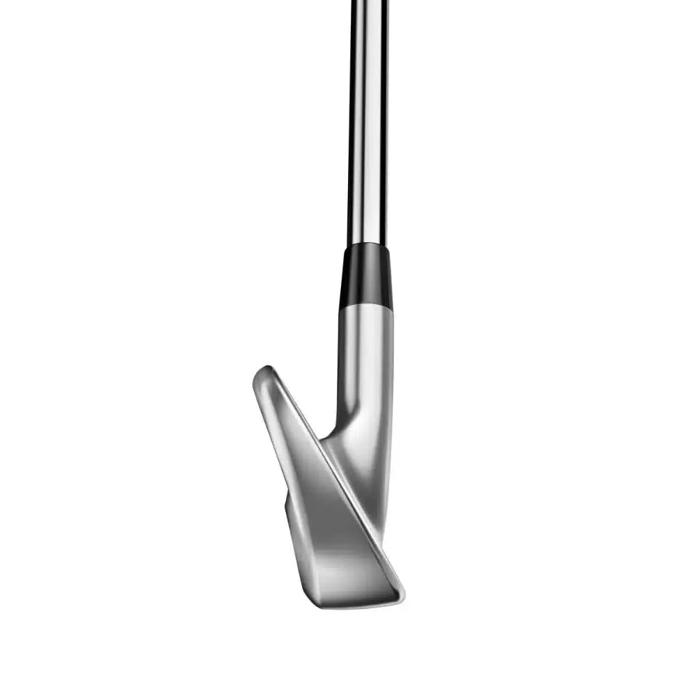 Titleist 2025 T100 golf iron toe view, sleek silver clubhead on white background