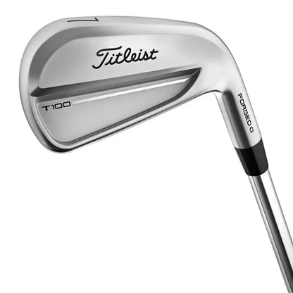 Titleist 2025 T100 forged golf iron club, silver finish, close-up product photo