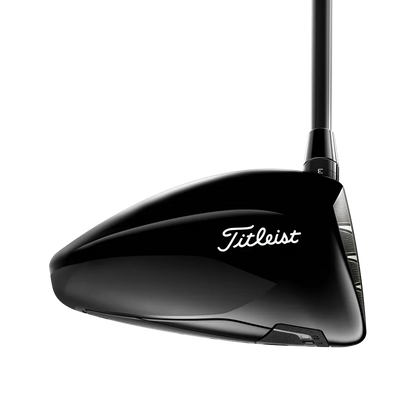 Titleist GT3 golf driver head in glossy black, side view, men's golf equipment