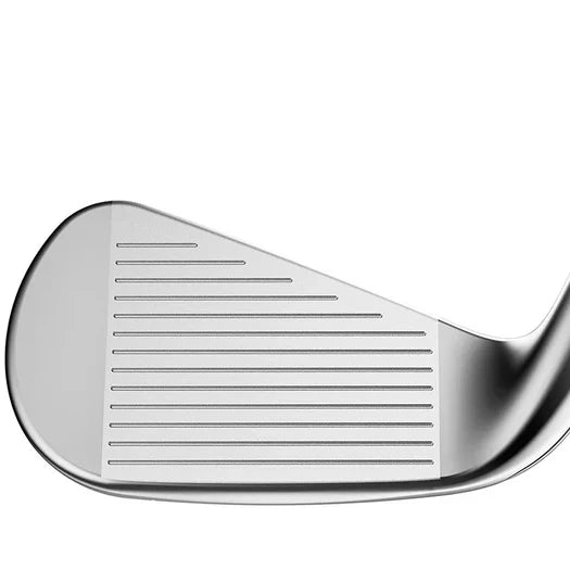 Close-up of Titleist CNCPT CP-04 custom fit iron golf club head, silver finish