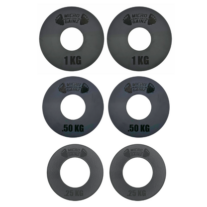 Micro Gainz Olympic Size Kilogram Fractional Weight Plates Set of 6 Steel Plates (2-.25KG, 2-.50KG, 2-1KG)