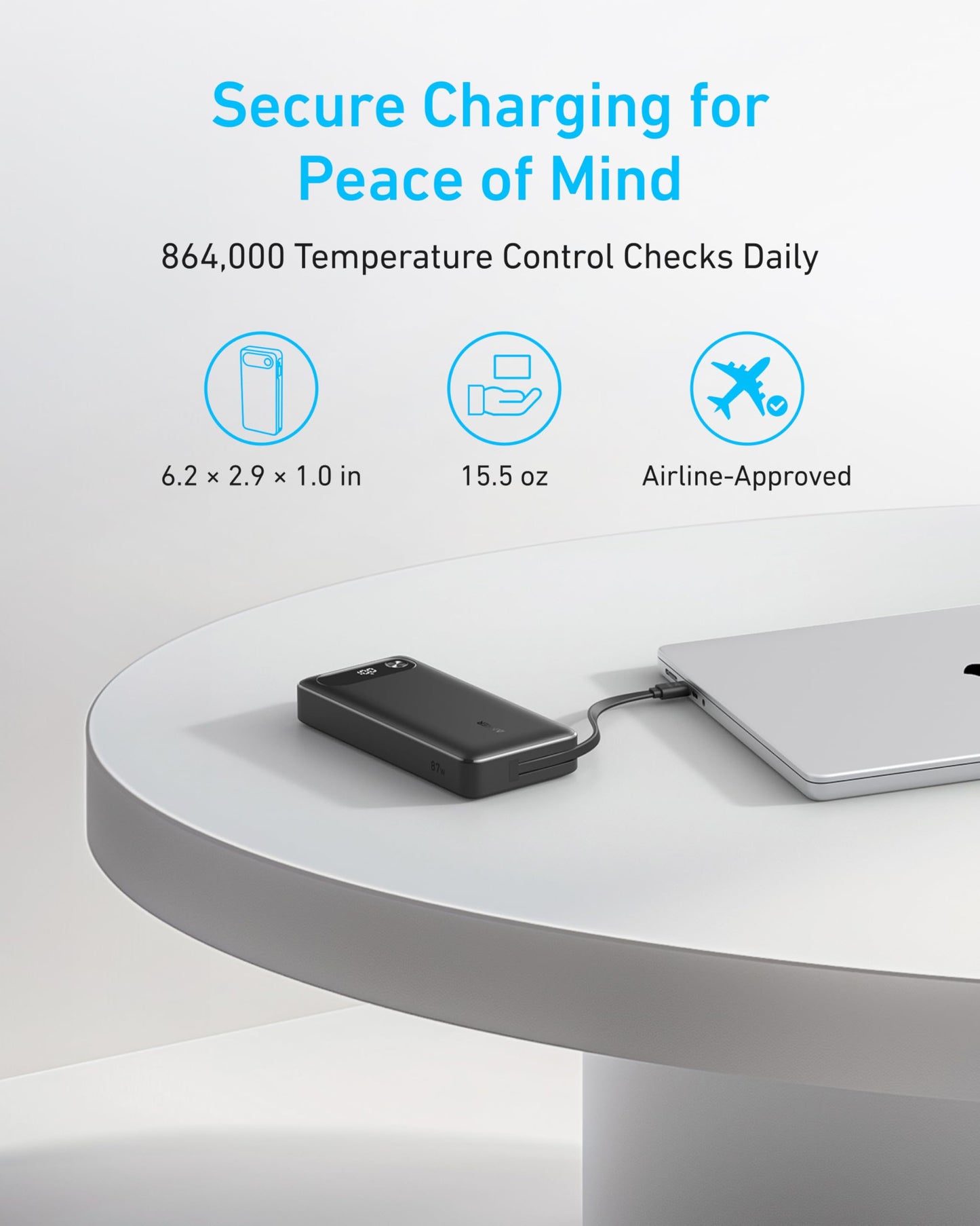 Anker Power Bank (20K, 87W, Built-In USB-C Cable) - Mann
