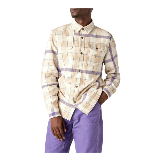 Dickies Nimmons Men Plaid Flannel Long Sleeve Shirt Cream