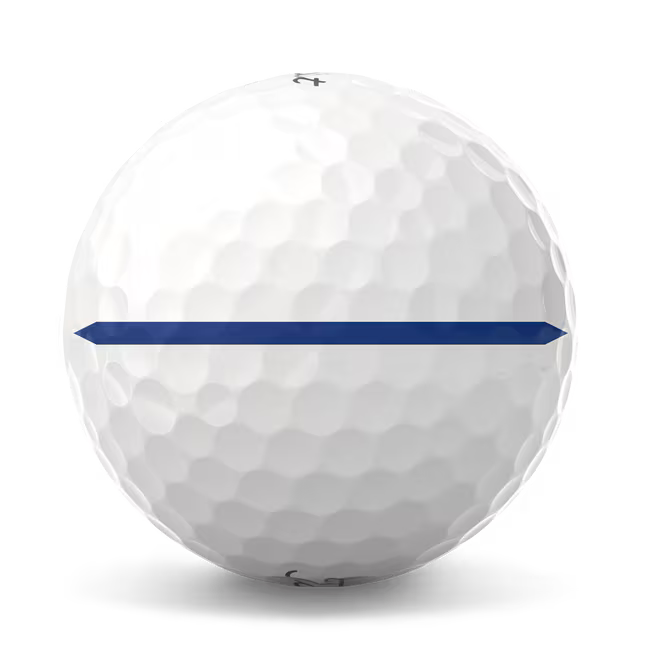 White golf ball with a blue alignment line, curated for men's lifestyle by MANN marketplace