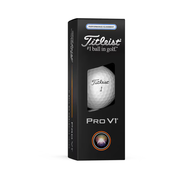 Titleist Pro V1 golf ball in black retail box, premium men's golf accessory
