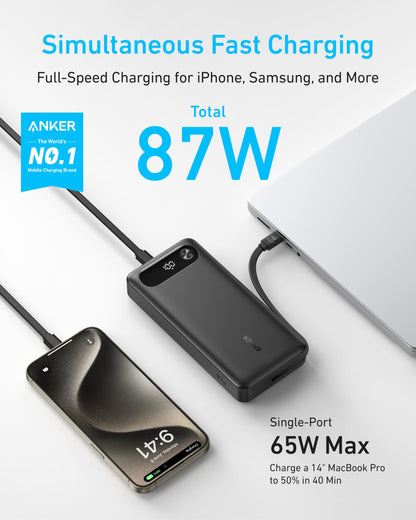 Anker Power Bank (20K, 87W, Built-In USB-C Cable) - Mann