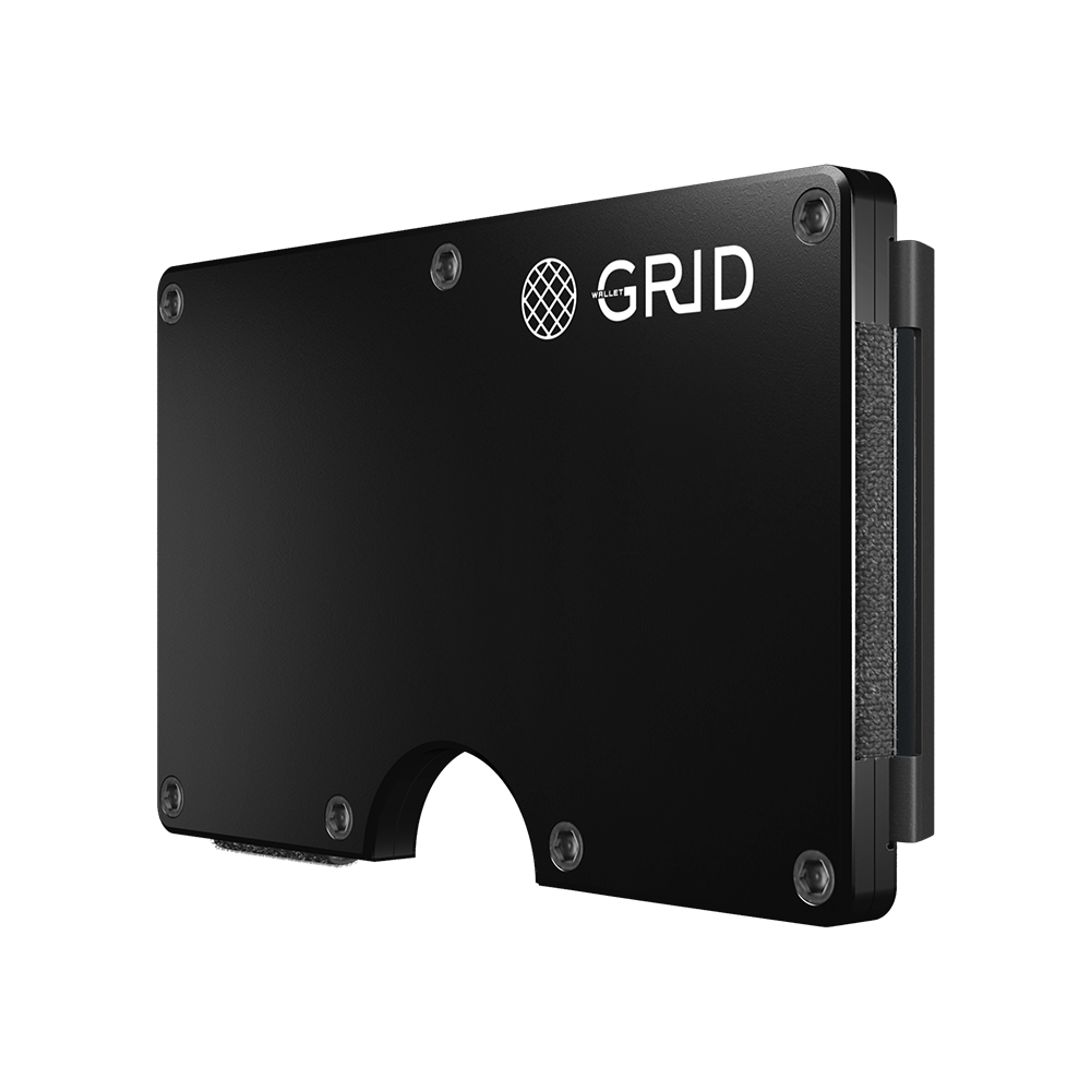 Side view of the black aluminum, RFID blocking wallet.