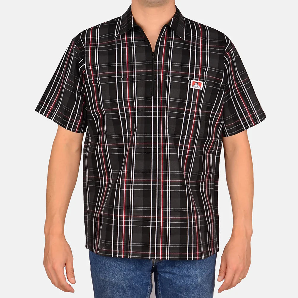 Ben Davis Short Sleeve Plaid 1/2 Zip Shirt - Mann
