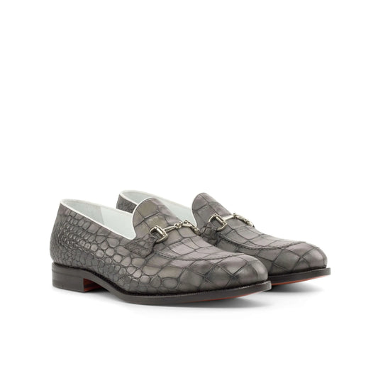 Gray crocodile-patterned Boris Loafers II featuring a rounded toe design