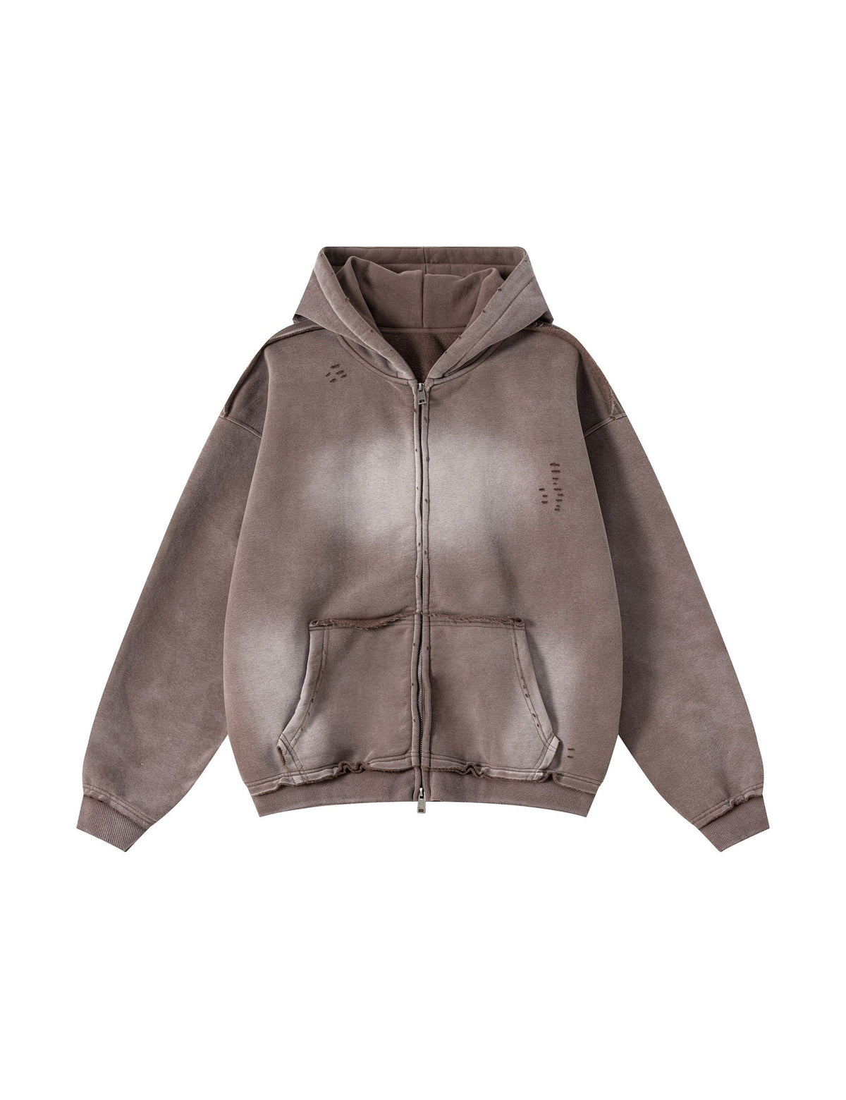 UNDEVELOPED Brown Distressed Zip-Up Hoodie