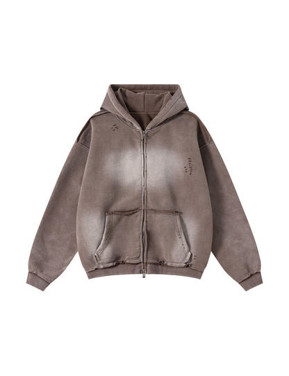 UNDEVELOPED Brown Distressed Zip-Up Hoodie