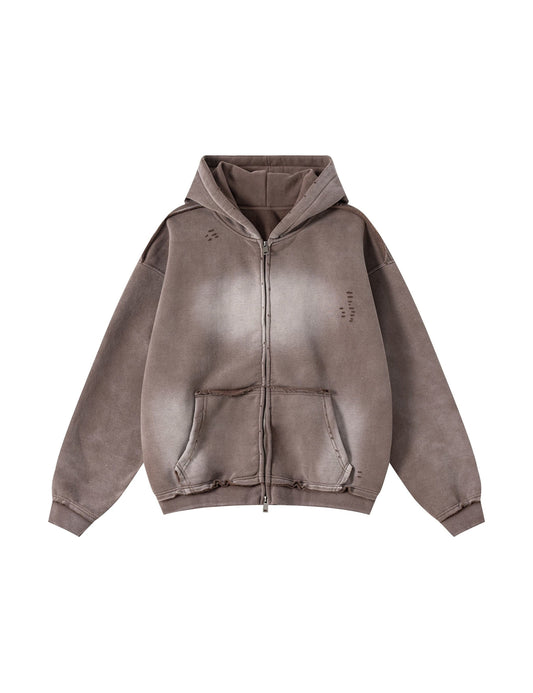 UNDEVELOPED Brown Distressed Zip-Up Hoodie