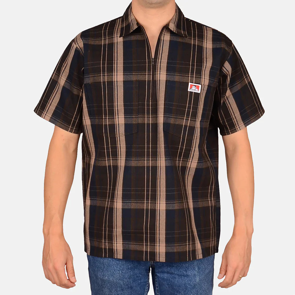 Ben Davis Short Sleeve Plaid 1/2 Zip Shirt - Mann