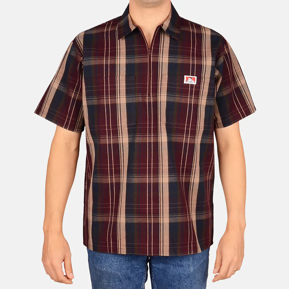 Ben Davis Short Sleeve Plaid 1/2 Zip Shirt - Mann