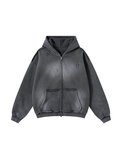 UNDEVELOPED Charcoal Distressed Zip-Up Hoodie