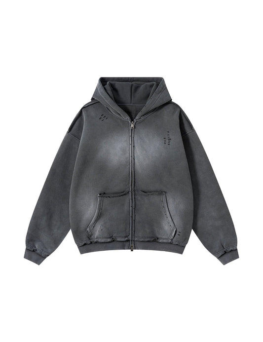 UNDEVELOPED Charcoal Distressed Zip-Up Hoodie