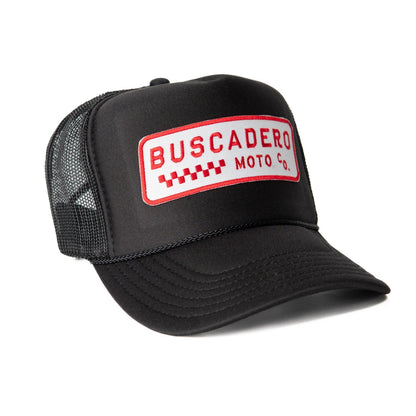 Buscadero Motorcycles 'Checker Moto’ Foam Trucker Hat - Black