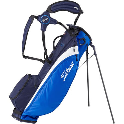 Titleist blue and navy golf stand bag with shoulder straps, featured on Mann men's marketplace