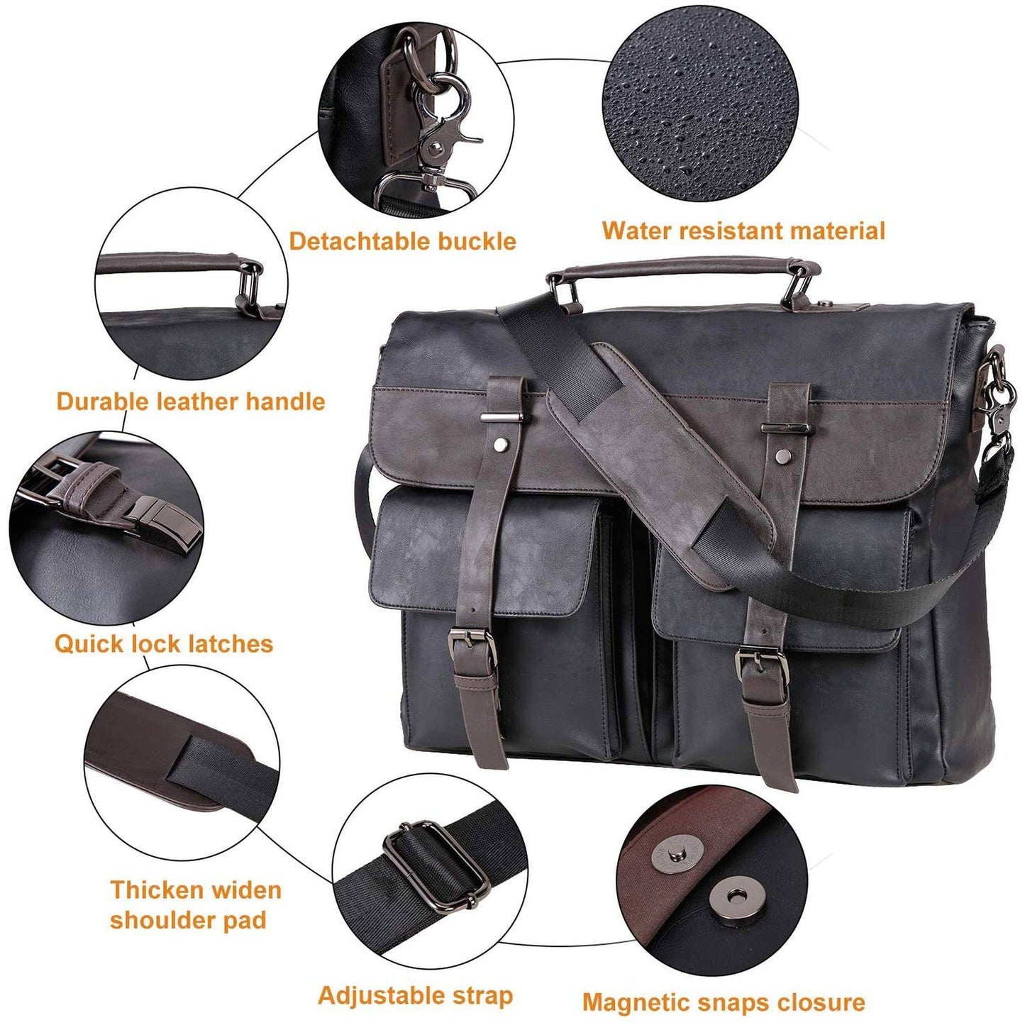 FR Fashion Co. Leather Messenger Bag – Water-Resistant Professional Commute
