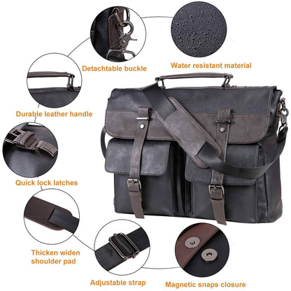 FR Fashion Co. Leather Messenger Bag – Water-Resistant Professional Commute