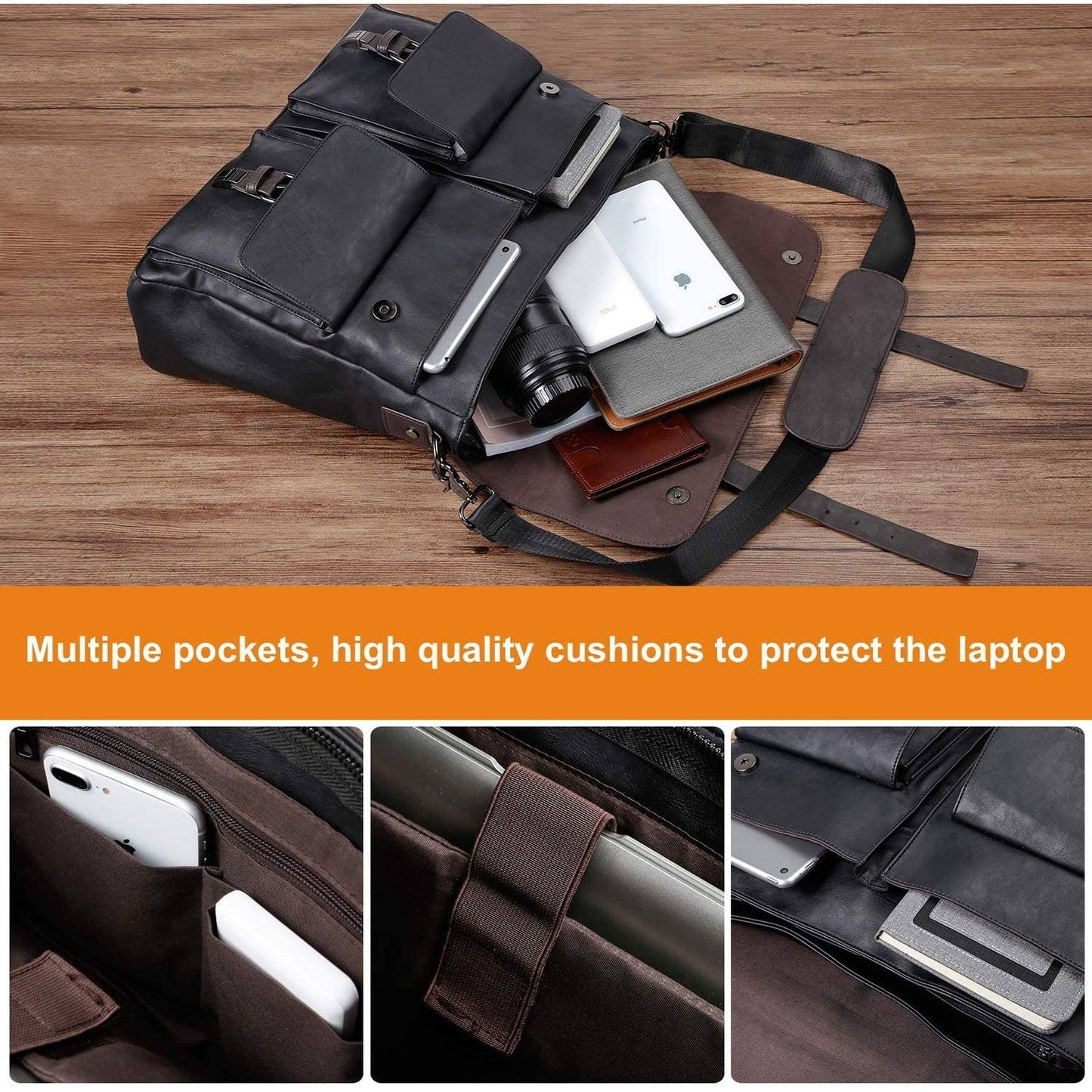 FR Fashion Co. Leather Messenger Bag – Water-Resistant Professional Commute