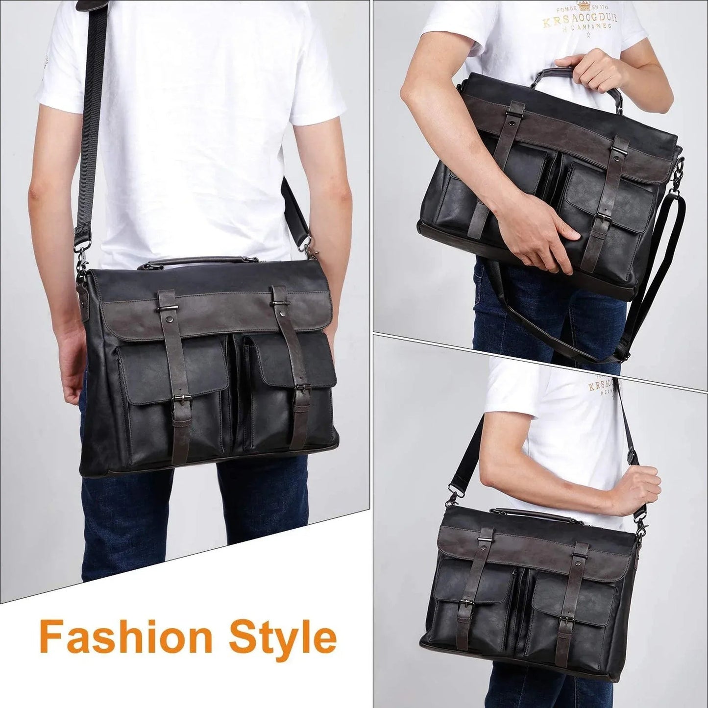 FR Fashion Co. Leather Messenger Bag – Water-Resistant Professional Commute