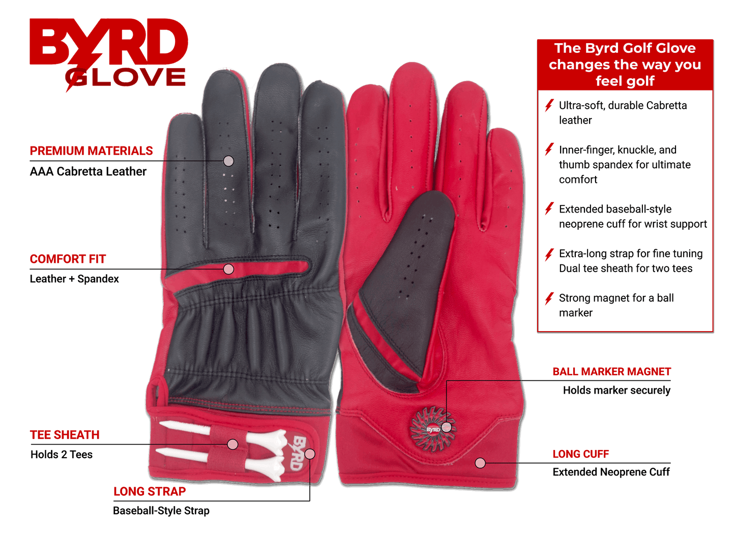 Byrd Golf Glove ∞ Black/Red