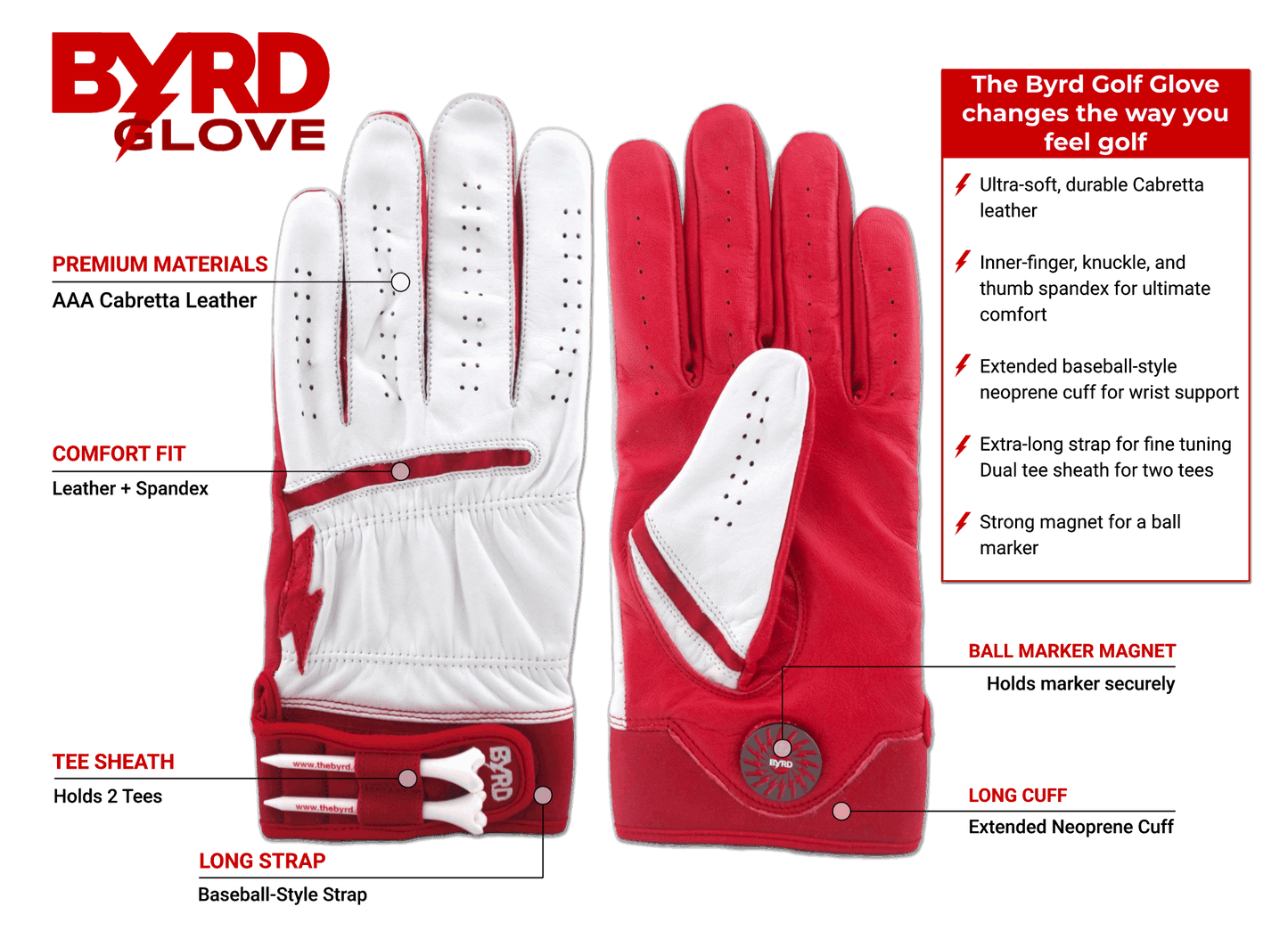 Byrd Golf Glove ∞ White/Red
