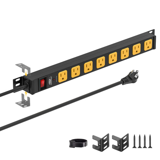 CRST Mountable Long Power Strip, 8 Outlets or 12 outlets 2100 Joules Surge Protector, Slim Metal Power Bar with 6FT Extension Cord, ETL Listed. - Mann