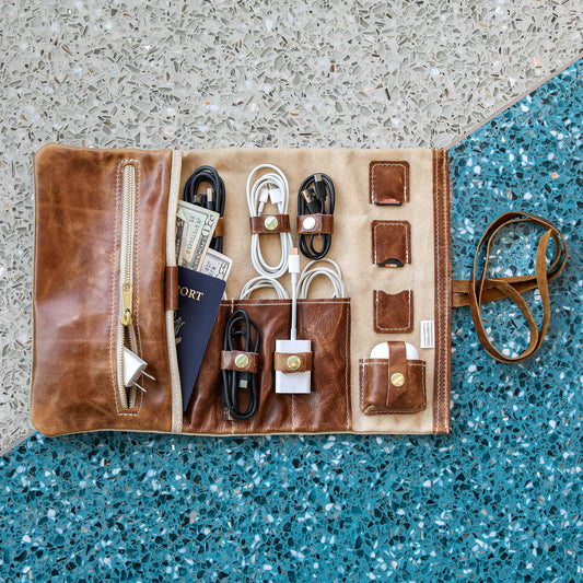 Leather and Canvas Tech Roll - Lifetime Leather Co