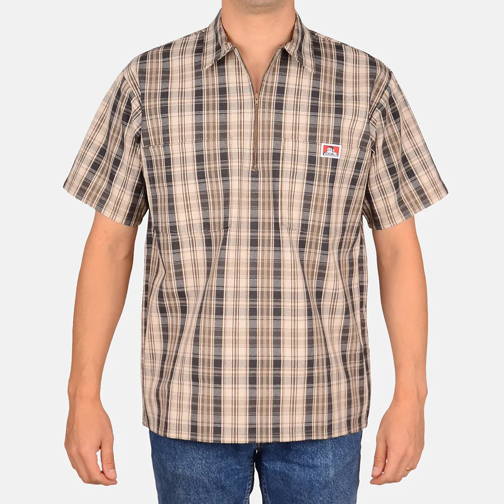 Ben Davis Short Sleeve Plaid 1/2 Zip Shirt - Mann