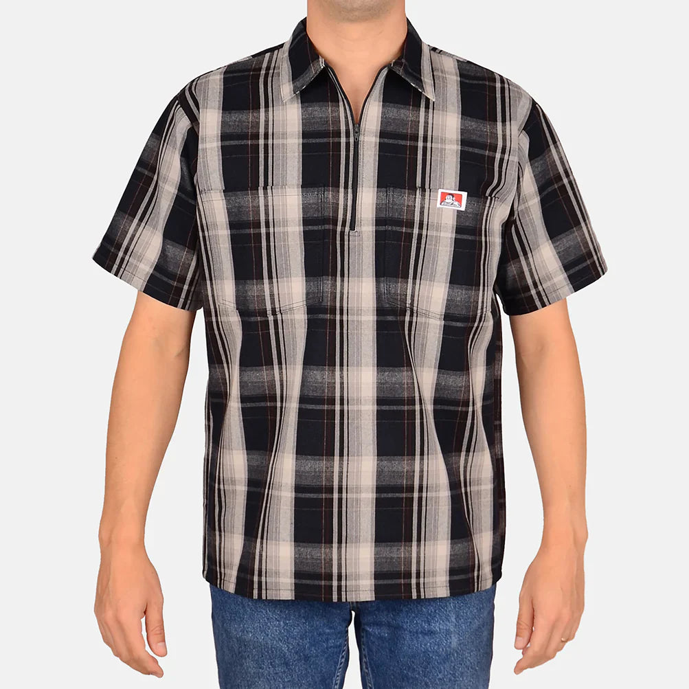 Ben Davis Short Sleeve Plaid 1/2 Zip Shirt - Mann